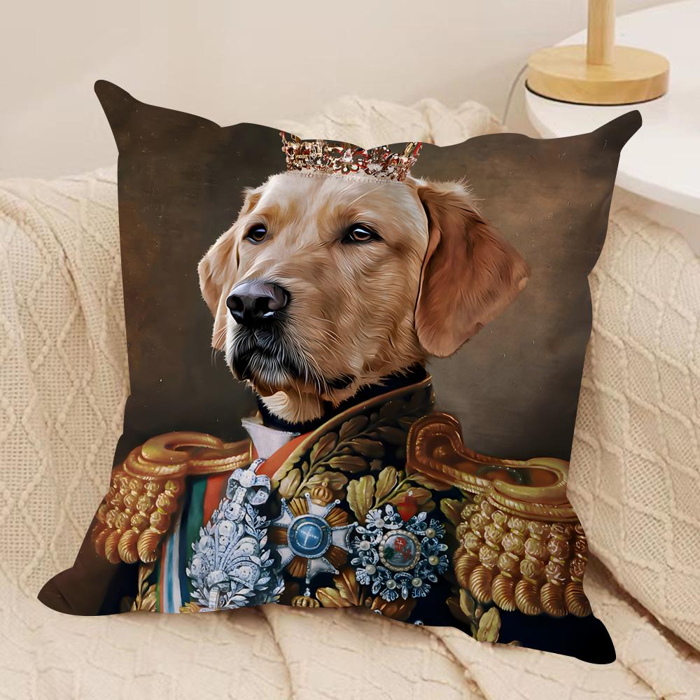 Renaissance Royal Dog Cushion Cover Silky Short Plush Invisible Zipper Dustproof Sofa Pillow Case for Home Decor