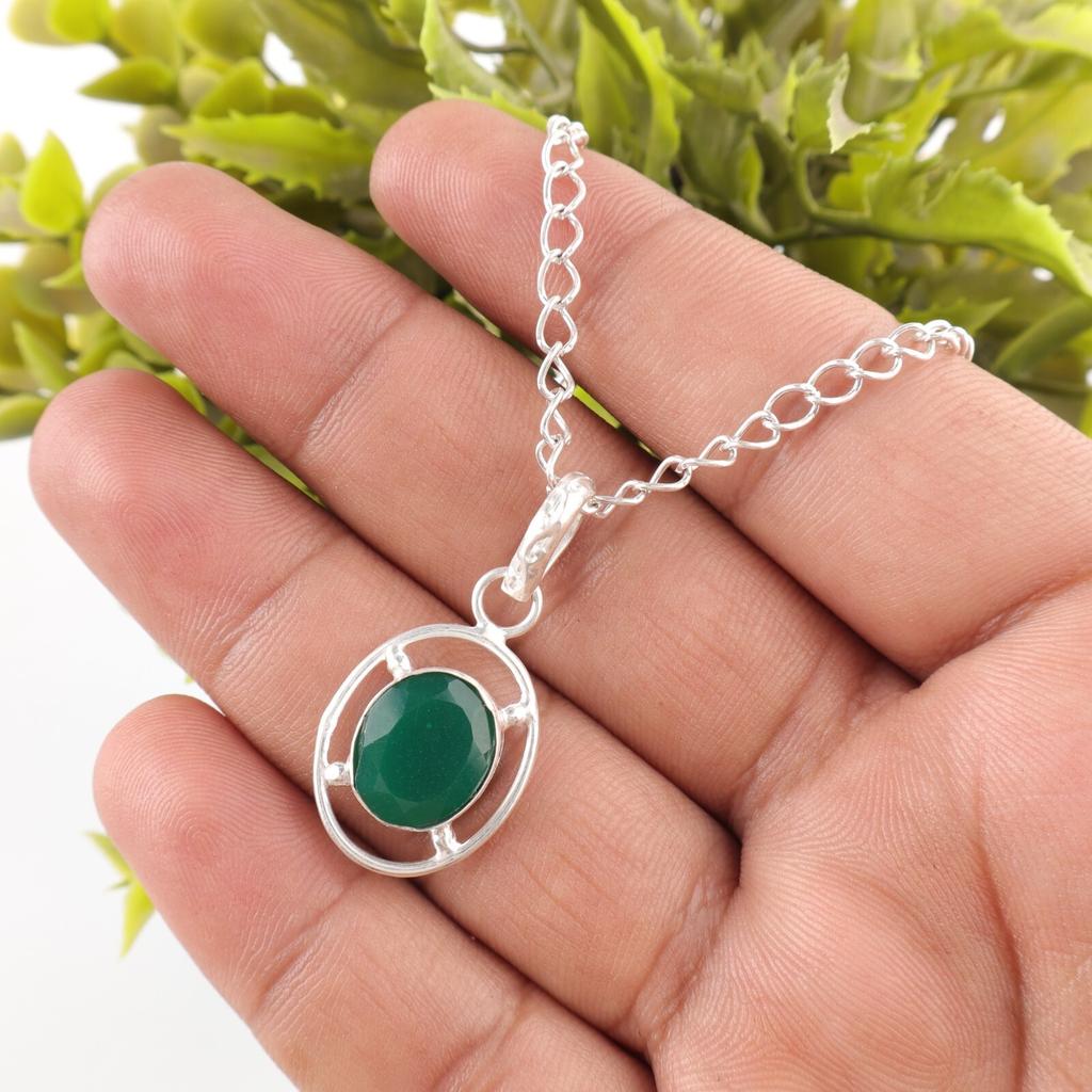 Oval Green Onyx Gemstone 925 Sterling Silver Mother Gift Trendy Pendant Jewelry PP-6-16