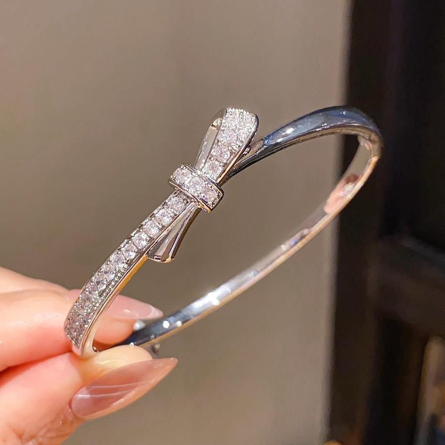 Silver Finish Zircon Butterfly Bangle Bracelet With Gold Plating For Elegant Occasions