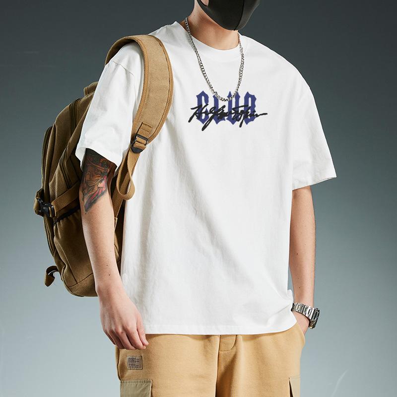 

Summer Men s Trendy Short Sleeved Loose Hong Kong Style Pure Cotton Men s T-shirt Youth T-shirt Five Quarter Sleeve Handsome T-shirt for Men S