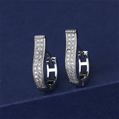 Neue 925 Sterling Silber U-Form Damen Ohrringe Mode Hohe Qualität Geometrie Doppelreihe Bohrer Paar Ohrstecker Ohrring Schmuck Geschenk