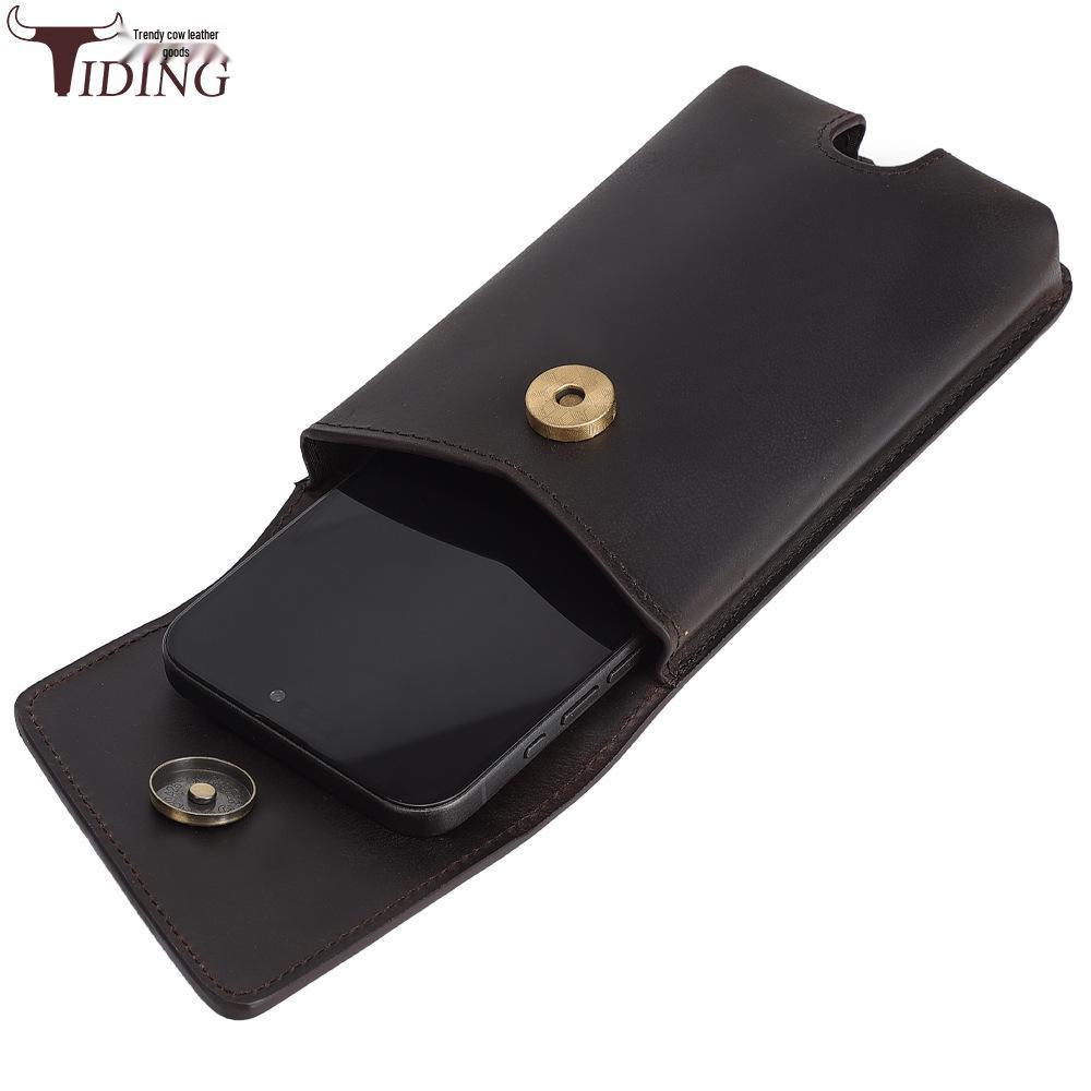 Chao Niu Vertical Style Cowhide Leather Waist Bag - Outdoor Tactical Phone Holder for Men