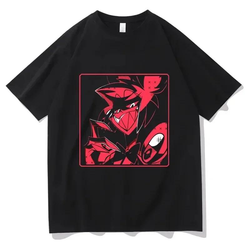 Hazbin Hotels Alastor Sommer T-Shirt Damen Y2K Rundhals Kurzarm Hohe Qualität Neutrale Kleidung