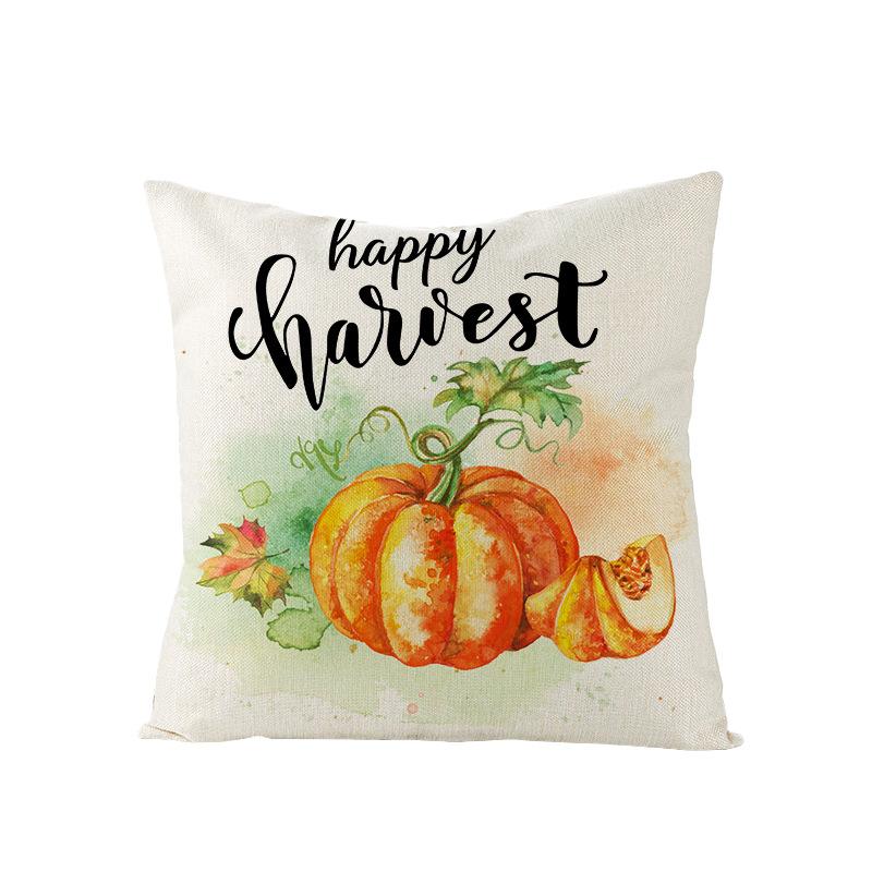 Autumn Maple Leaf Pumpkin Print Polyester Pillow Cover Home Furnishings Letter Plaid Sofa Cushion