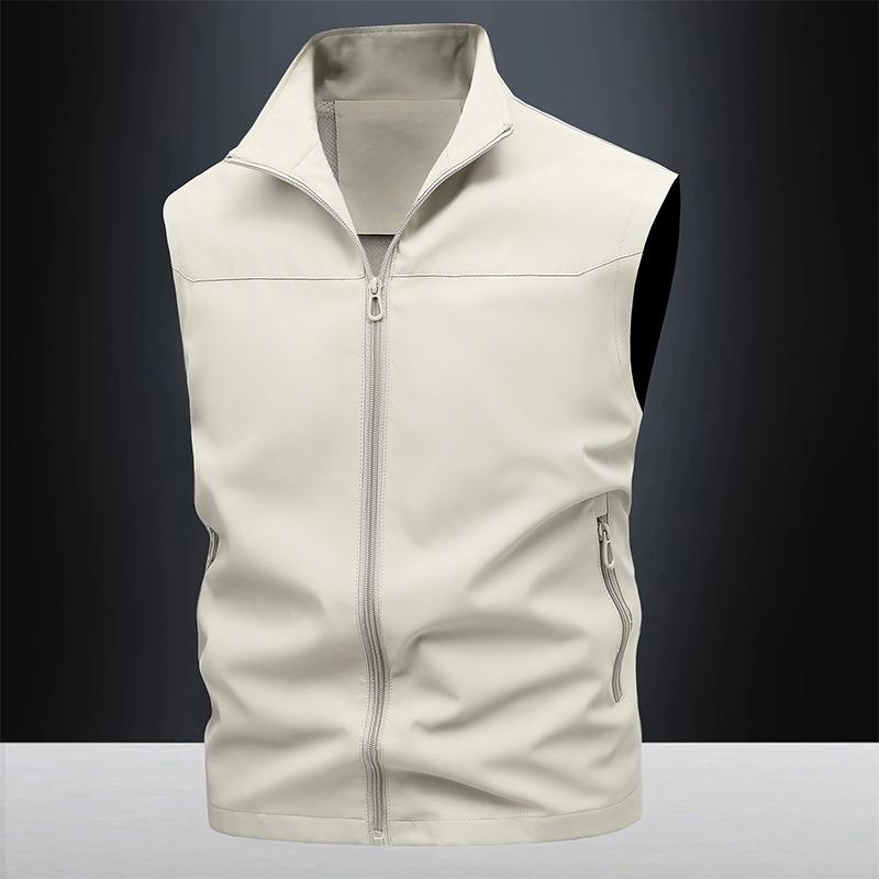 Solid Color Sleeveless Zipper Pocket Cardigan High Neck Fashion Vest Top