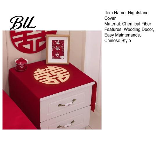 Satin Dust Cover for Furniture Chinese Wedding Nightstand Burgundy Bedside Table Dustproof Cloth Bedroom Decor