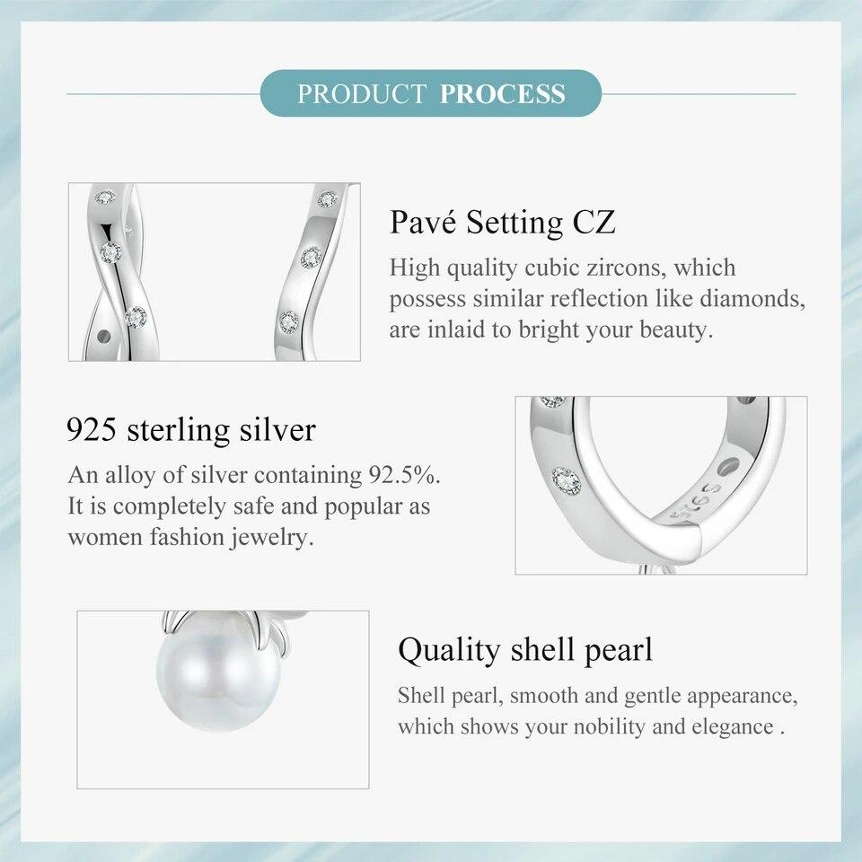 BAMOER 925 Sterling Silver High-quality Shell Pearl Ear Buckles Cute Kitty Hoop Earrings for Women Birthday Gift Fine Jewelry