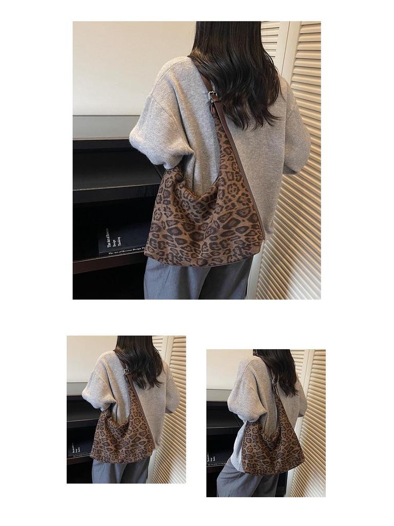 Retro Leopard Print Tote Bag - 2025 Autumn/Winter Collection, Large Capacity Shoulder Bag, Stylish Underarm Design for Women