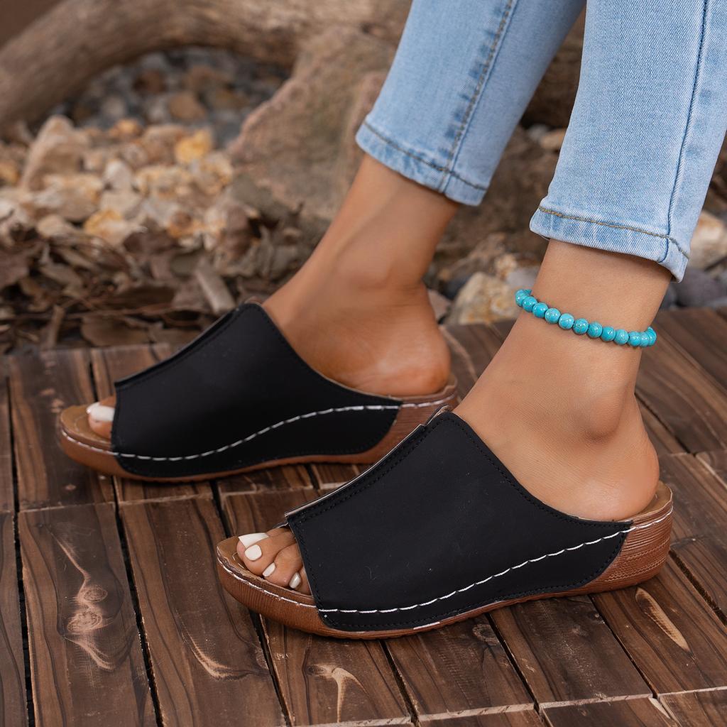Nuevas sandalias de cuña con punta abierta para mujer, Sandalias cómodas transpirables a la moda de verano, calzado femenino con hebilla, zapatos de mujer