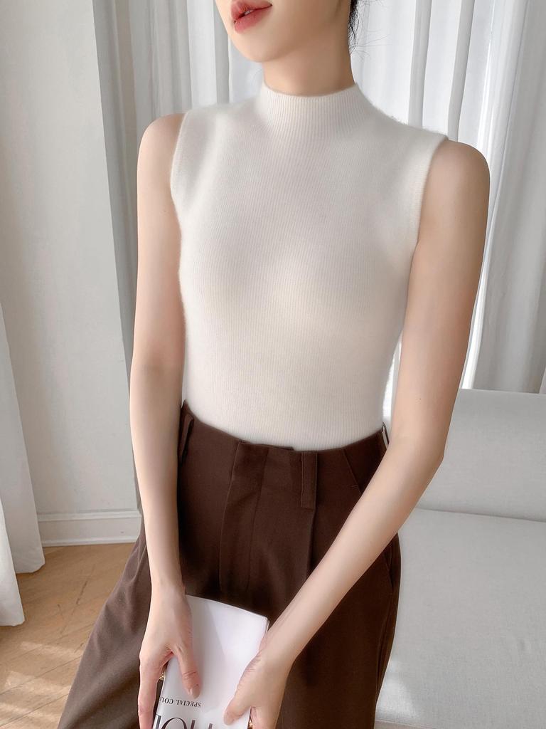 2025 Women's High Neck Sleeveless Cashmere Vest - Slimming Autumn/Winter Base Layer