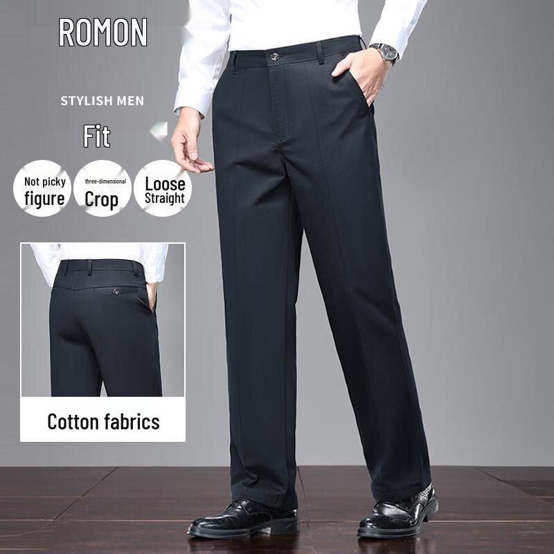 ROMON Men s Business Casual Stretch Straight-Leg Trousers 33