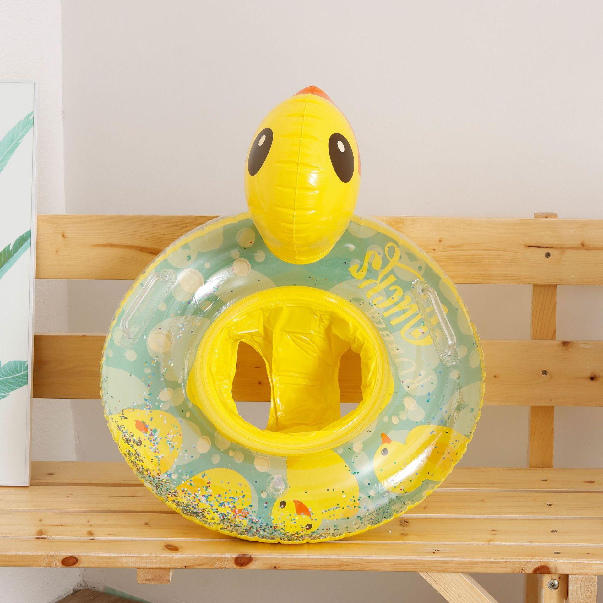 Glitter Yellow Duck Kids Swimming Ring Inflatable Seat Float  Ring  Cartoon Design Safe Swim Circle Summer Pool Beach Water Play