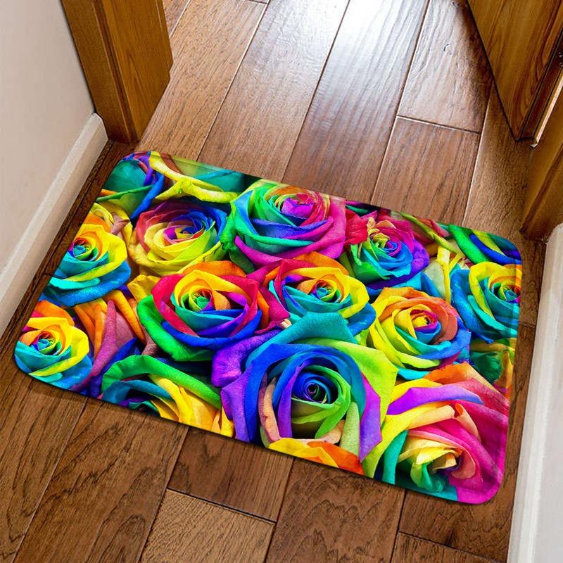 Felpudo de Entrada con Estampado de Flores de Rosa Románticas Felpudos de Bienvenida Antideslizantes para el Hogar Cocina Felpudo Lavable para el Suelo del Baño Alfombras de Balcón