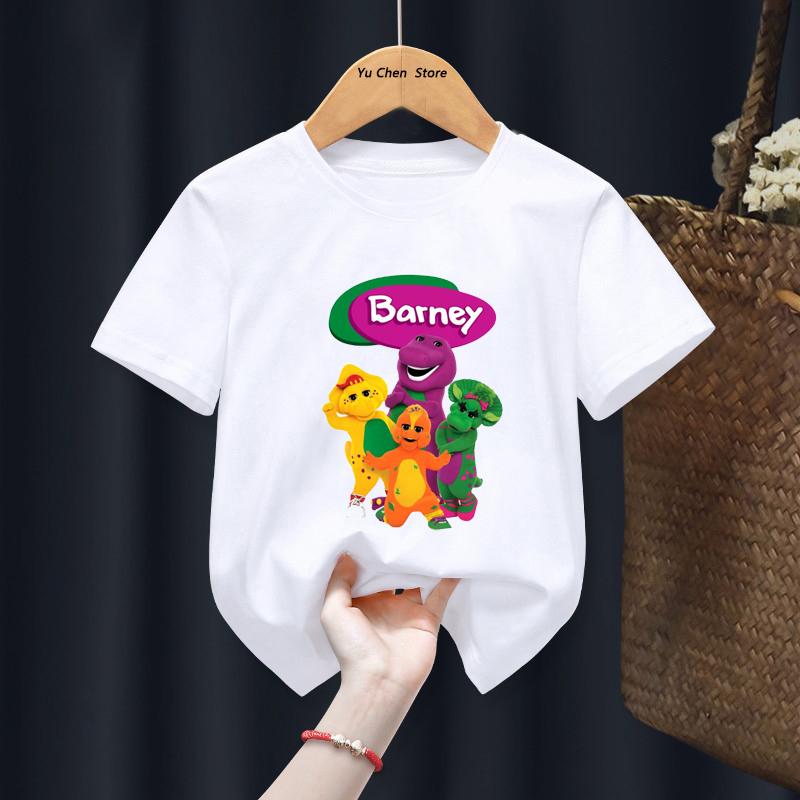 2026 Noví přátelé dinosaura Barney Trička pro chlapce a dívky Kreslená animace Dětská trička Módní roztomilé dětské oblečení