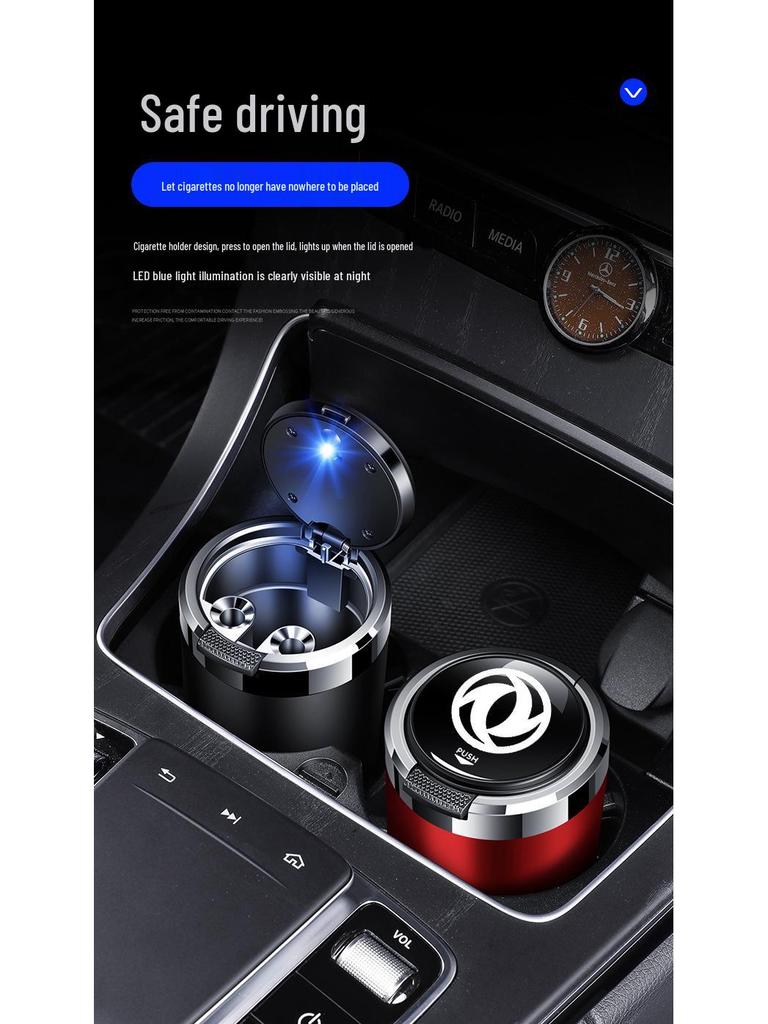 Dongfeng Car Ashtray: Stainless Steel, Flip-Top, Trendy Design