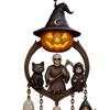 Halloween Gothic Wind Chime Spooky Bell Chime with Carved Pumpkin Lantern Ghost Grim Reaper Black Cat for Porch Lawn Window Decor