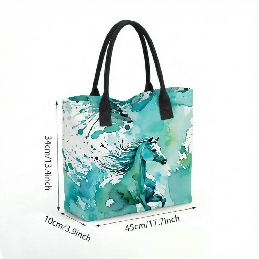 Watercolor Horse Print Tote Bag Fashion Casual Large Capacity Shoulder Handbag for Daily Use