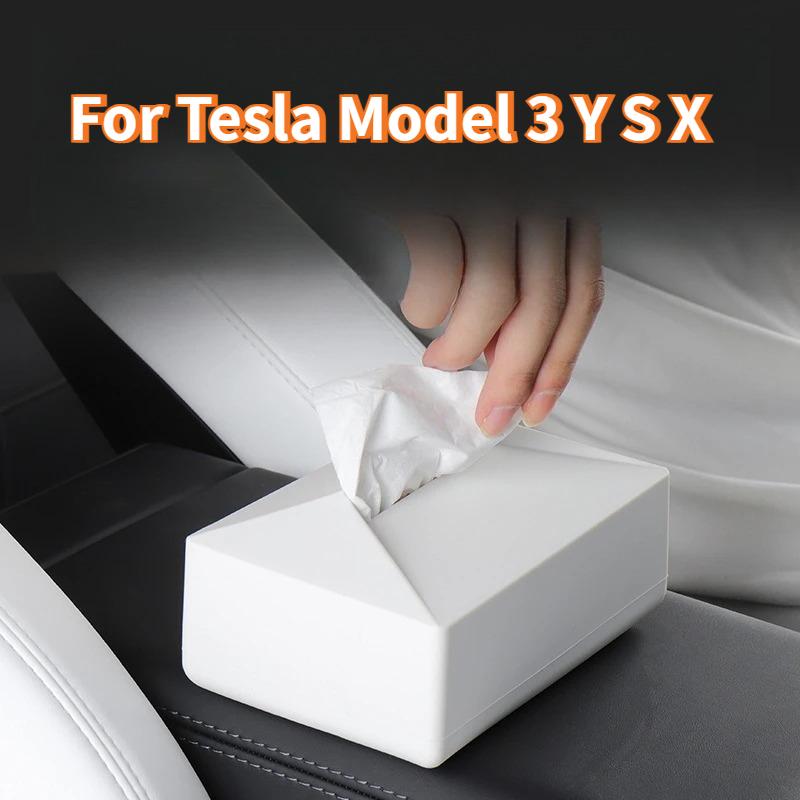 For Tesla Model 3/Y/S/X Car Tissue Box Silicone Seat Back Hanging Holder with Fix Strap for Model 3+ Model Y Juniper Cybertruck