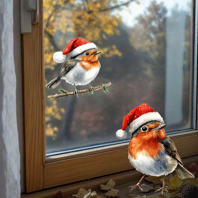 4pcs/1sheet Christmas Bird Window Glass Stickers Self-adhesive Vinyl Decal for Living Room Bedroom Kitchen Waterproof Home Decor