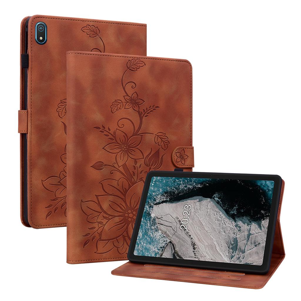 Custodia per Tablet in Pelle PU Squisito Design Floreale Goffrato per Nokia T20