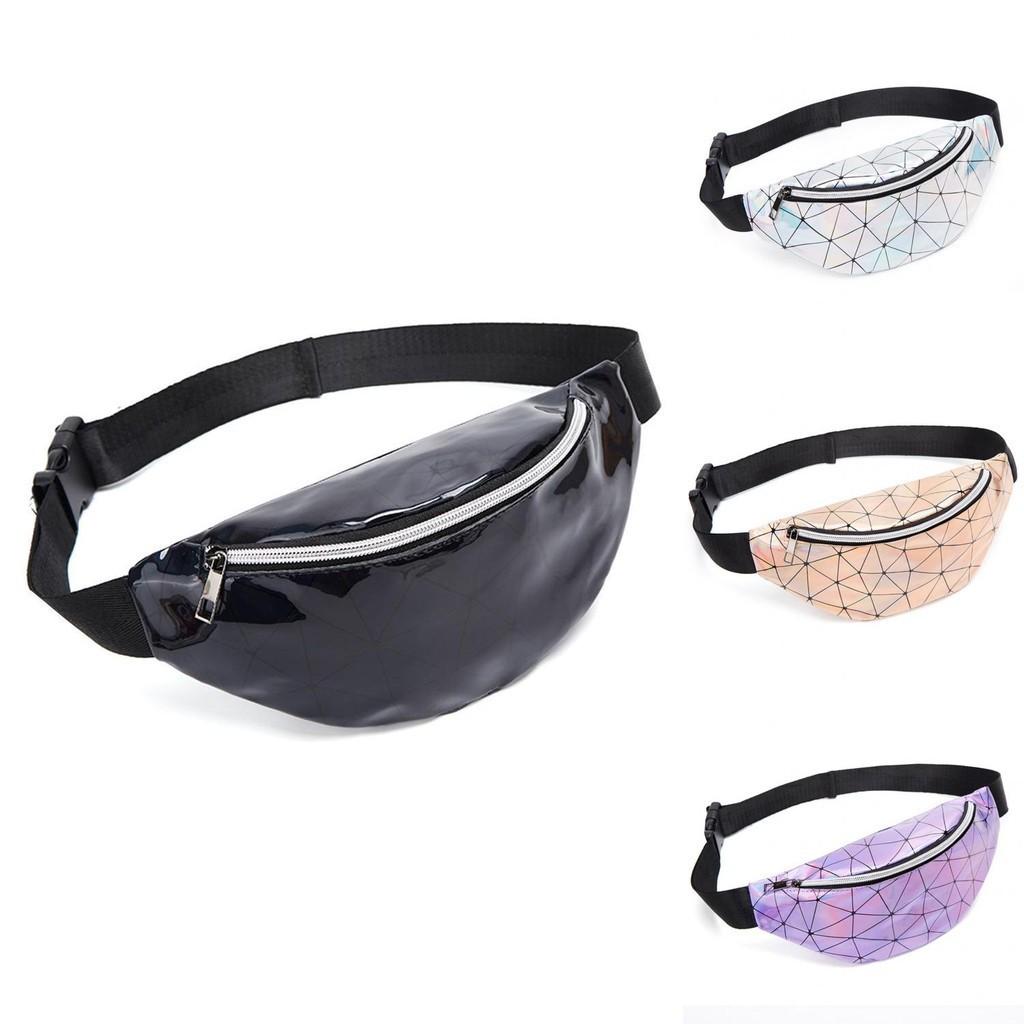 Chic Geometric Holographic Waist Bags Durable Pu Leather Chest Phone Pouch Purse