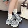 Thick-soled Heightening Dad Shoes Women's Autumn New Leather Mesh Breathable Small Casual Sports Shoes