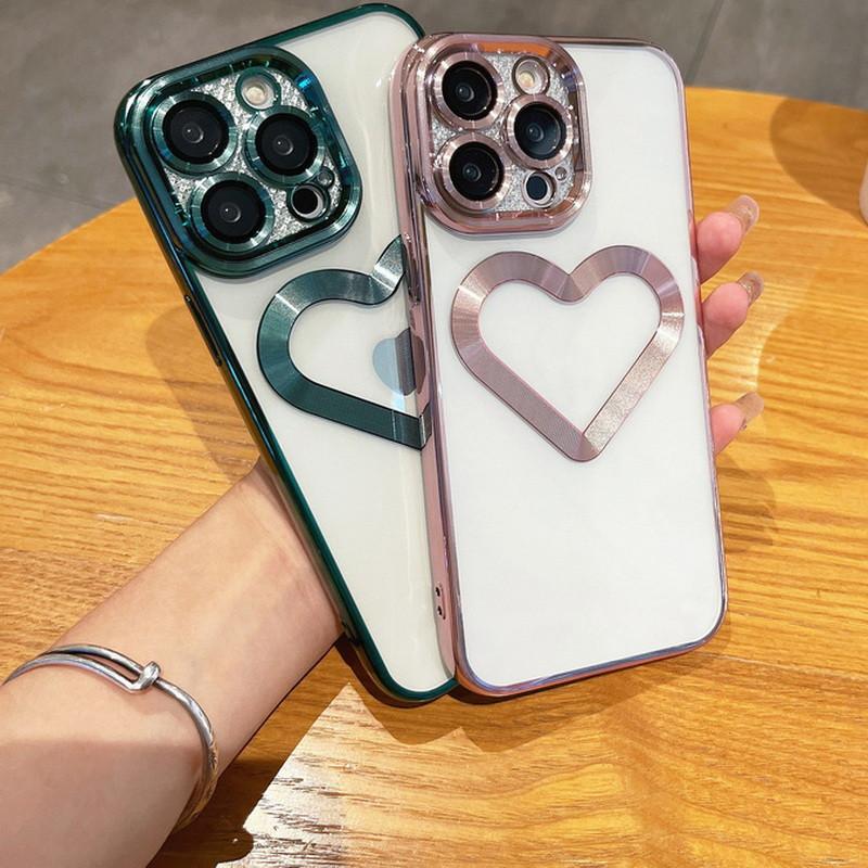 

Для Iphone 15 14 13 Pro Max 12 Ударопрочный прозрачный стеклянный объектив Протектор пленки Тонкое покрытие Чехол для ТПУ Чехол с рисунком сердца