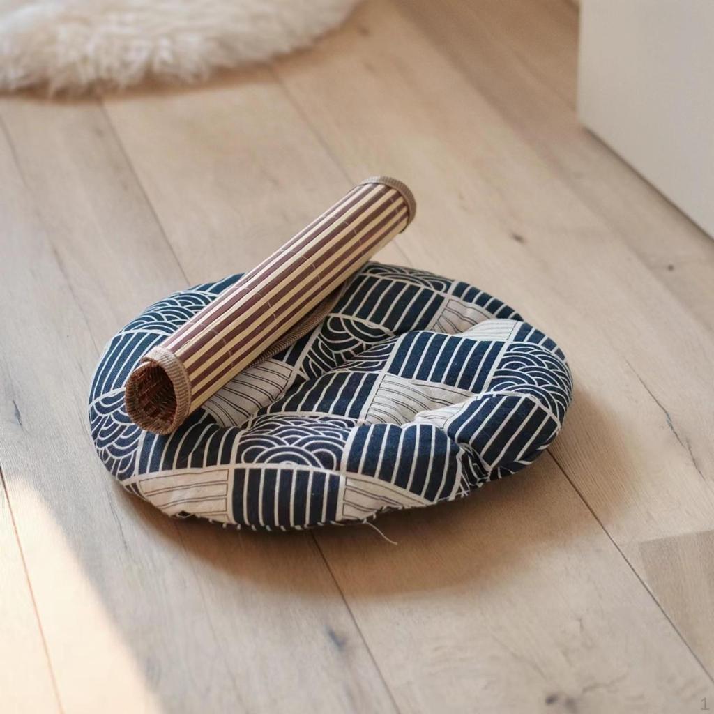 Woven Cat Bed with Cushion Round Wicker Basket Pillow Washable Pet for