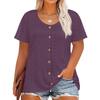 Plus Size Women's Fashion Casual Vintage Soild O-Neck Short Sleeve Button T-Shirt Top