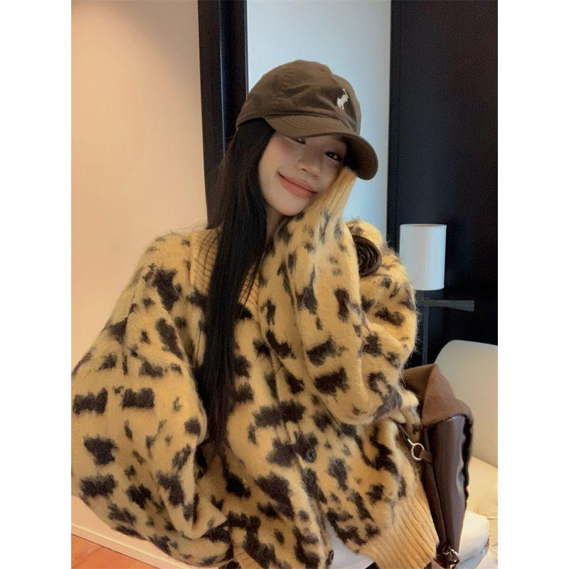 

Kumikumi Design Yellow Leopard Print Turtleneck Long sleeve Sweater Women Autumn Chic All-Match Loose Slimming Top Yellow leopard print One size