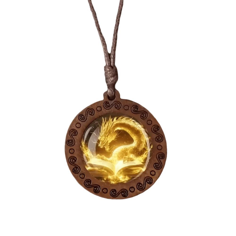 Vintage Dragon Phoenix Sweater Chain Leather Chain Boho Wooden Pendant Handmade Long Collar Decoration for Women Men
