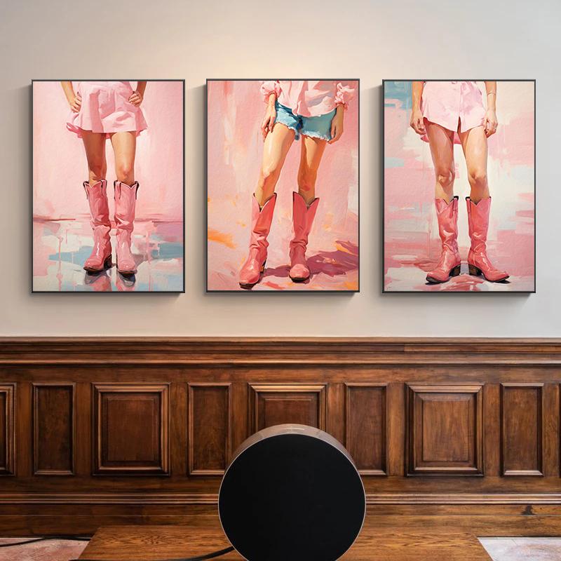 Boho Pustynny Kwiatowy Country Western Kowbojski Moda Różowy Artystyczny Retro Plakat Obrazy na Płótnie Sztuka Ścienna Obrazy Dekoracja Domu