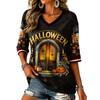 Women's Halloween Print V-Neck T-Shirt Casual Fashion Top