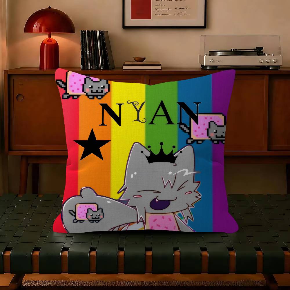 Anime N-Nyan Cat Throw Trendy-style decorative throw pillow cover insert not included fauxembroidery design