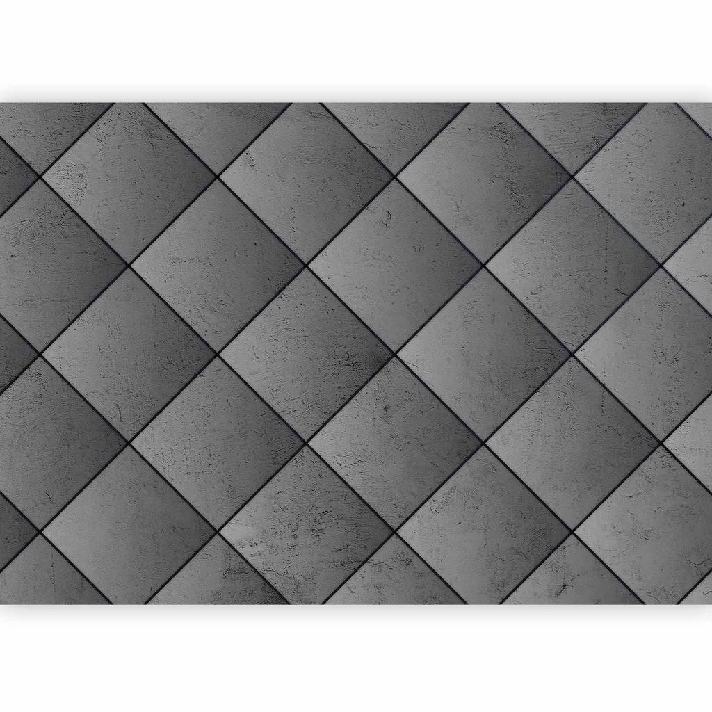 Fototapeta - Szara Symetria - Geometryczny Wzór W Deseń Z Betonu Z Czarnymi Fugami