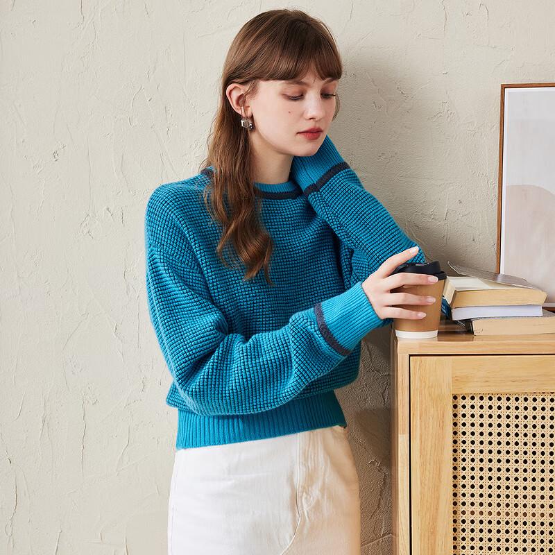 KOMONBOKA Women's Autumn/Winter Color-Block Wool Knit Sweater