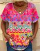 Colorful Floral Pattern 3D Print T-Shirts Wowomen V-Neck Short Sleeve T Shirt Y2k Harajuku Street Tees Casual Tops Female Clothing