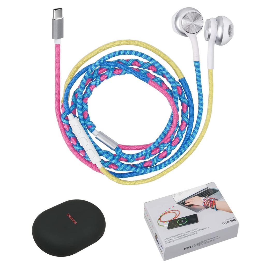URIZONS Colorful Braided Wired USB C Earphones - Digital Audio TYPE C Earbuds In-Ear Bracelet Earphones for Kids