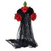 Halloween Gothic Flower Garland With Black Veils Hairband Cosplay Wedding Headpiece Costume Headwear Accessory