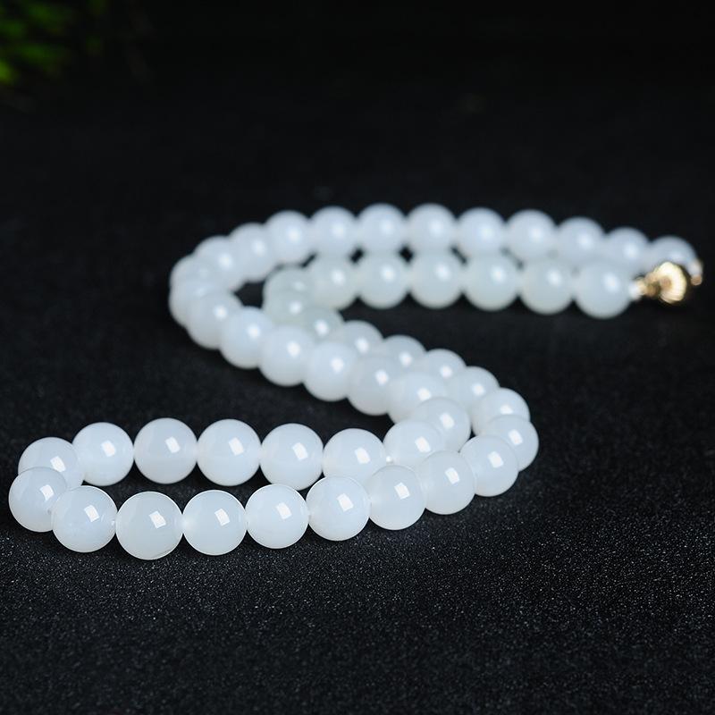 PFT Henan White Jade Beads Necklace Women's Party Fashion Simple Natural Pendant