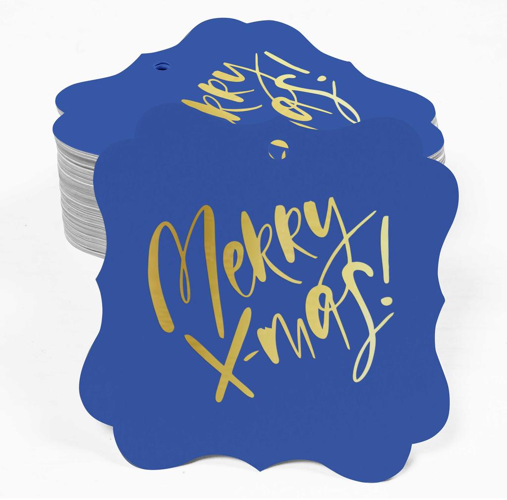 Inkdotpot Pack Of 100 Real Gold Foil Bracket Shape Paper Tags Merry X-Mas Christmas Favor Hang
