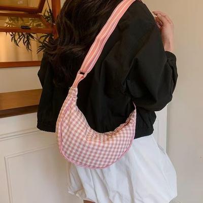Plátěná Kostkovaná Taška přes Rameno Nastavitelný Popruh Knedlíková Taška Módní Nylonová Crossbody Taška Cestovní