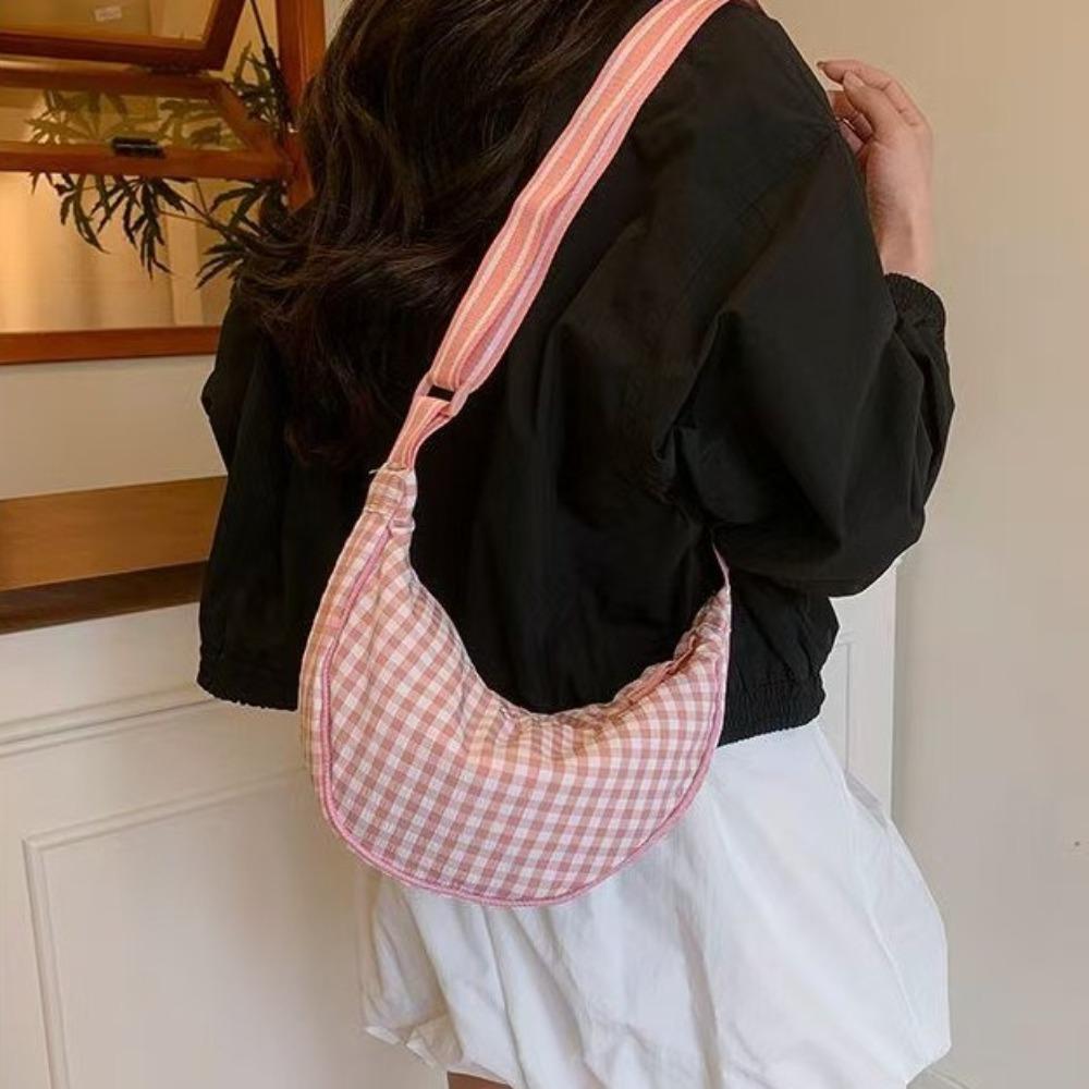 Lerret Rutete Skulderveske Allsidig Dumplingveske Søt Nylon Crossbody-veske Utendørs