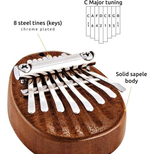 MEINL Sonic Energy Collection Mini Kalimba, Sapele, 8 Keys, C Major Scale, KL8MINI (Ribbon Included)