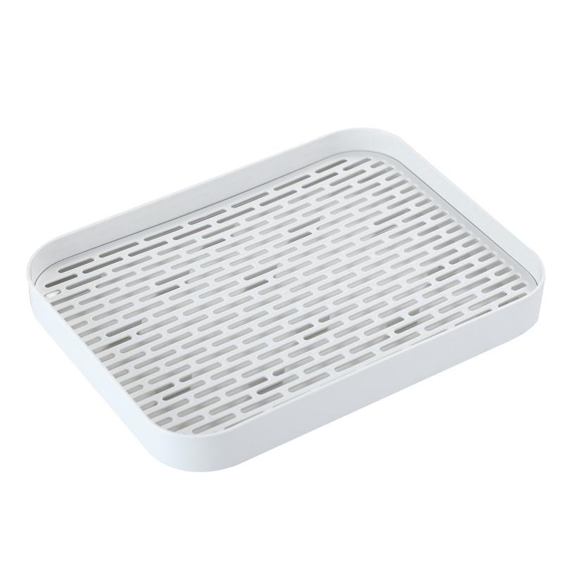 Solid Color Double Layer Japanese Kitchen Tray: Rectangular Storage Rack for Cups, Fruits, Vegetables, and Tea.