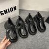 Platform loafers women's 2025 autumn new black British style small leather shoes women's height increase versatile beaded jk single shoes