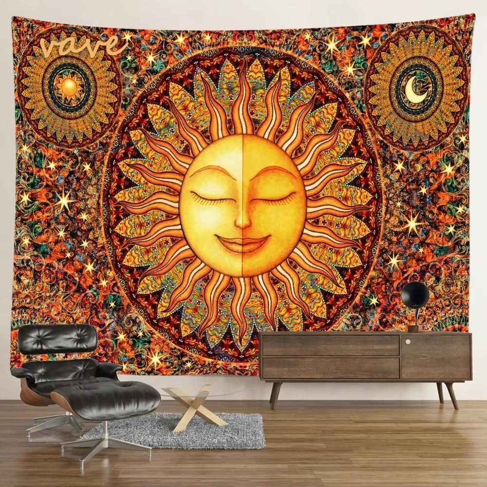Sun Moon Tarot Tapestry Wall Hanging Bohemian Style Witchcraft Astrology Cloth Fabric Tapestry Flag Living Room Background Cloth