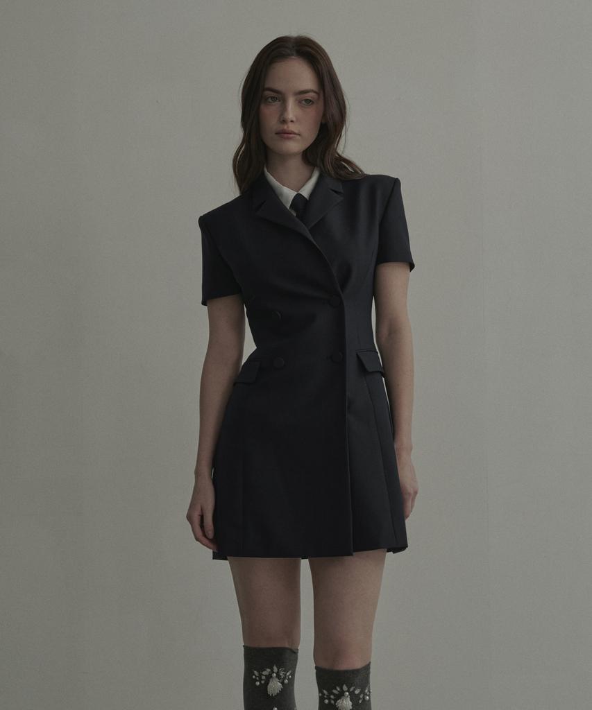 Mausolleum Jenn Half-Sleeve Suit Jacket Dress - Navy