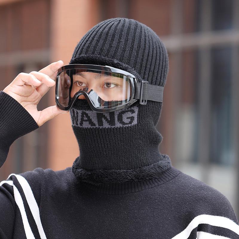 

Мужская шерстяная шапка с бархатной подкладкой, защитными очками и наушниками — теплая, защищает от холода и идеально подходит для езды на велосипеде. Plus Velvet Warm, Windproof чёрный