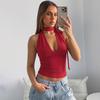 Dámské novinky zima 2025: Sexy Crop Top s hlubokým výstřihem na zádech, úzký, se šněrováním